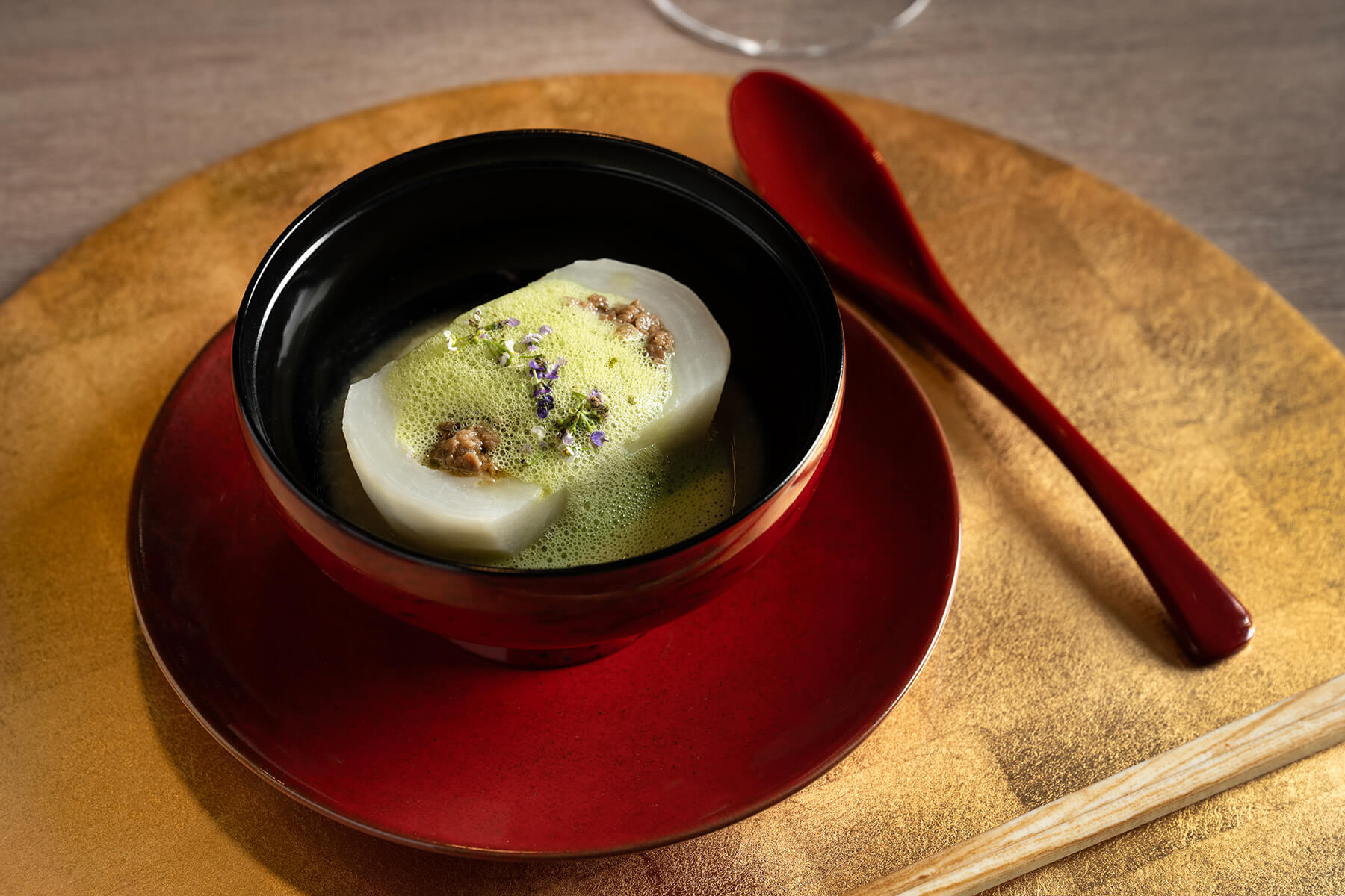 Wagyu mousse with caviar, Kyoto white miso, and yuzu