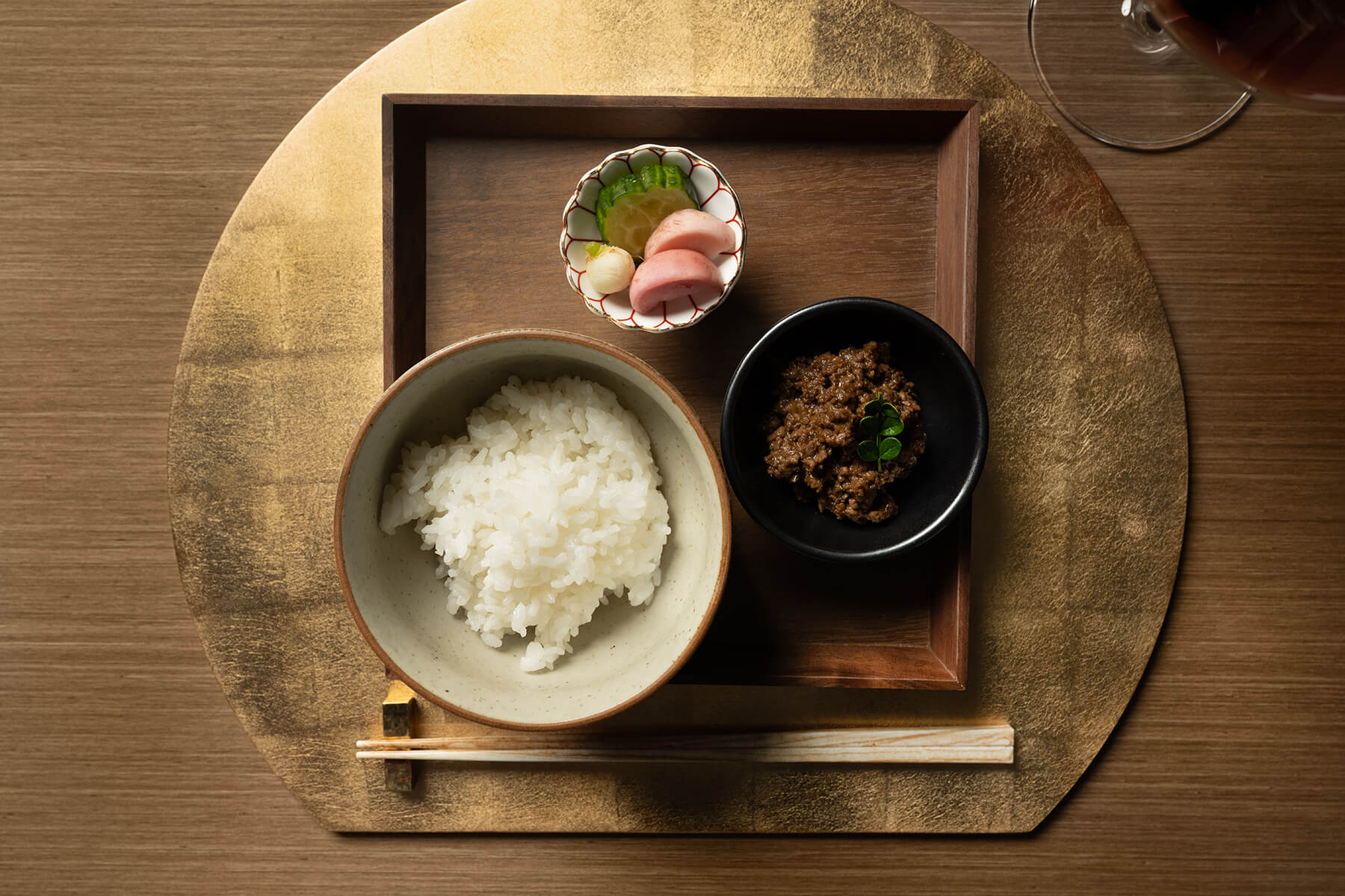 Wagyu shigureni with rice and Kyoto pickles